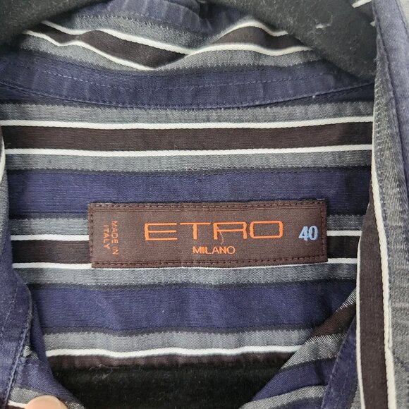 Etro Men's Button Down Long Sleeve Dress Shirt Blue Striped Modern Size 40 (M) - Picture 6 of 8
